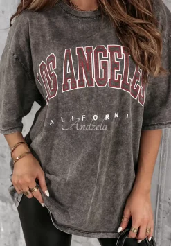 T-Shirt Z Nadrukiem Los Angeles California Szary