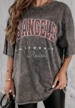 T-Shirt Z Nadrukiem Los Angeles California Szary