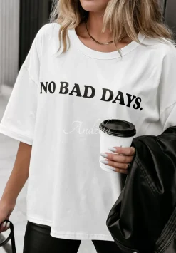 T-Shirt Z Nadrukiem No Bad Days Bialy