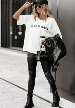 T-Shirt Z Nadrukiem No Bad Days Bialy