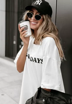 T-Shirt Z Nadrukiem No Bad Days Bialy