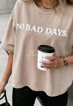 T-Shirt Z Nadrukiem No Bad Days Bezowy