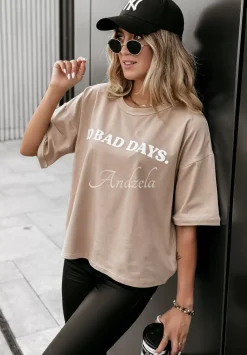 T-Shirt Z Nadrukiem No Bad Days Bezowy