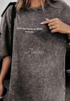 T-Shirt Z Nadrukiem One Day Szary