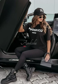 T-Shirt Z Nadrukiem Prosecco Mood Czarny
