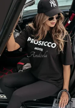 T-Shirt Z Nadrukiem Prosecco Mood Czarny