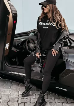 T-Shirt Z Nadrukiem Prosecco Mood Czarny