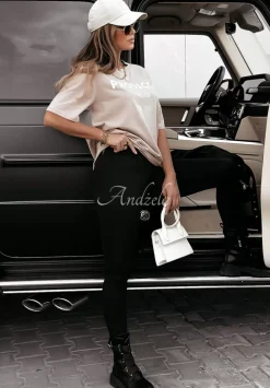 T-Shirt Z Nadrukiem Prosecco Mood Bezowy