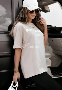 T-Shirt Z Nadrukiem Prosecco Mood Bezowy