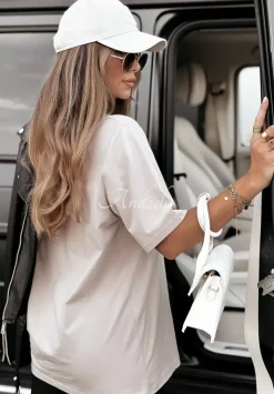 T-Shirt Z Nadrukiem Prosecco Mood Bezowy