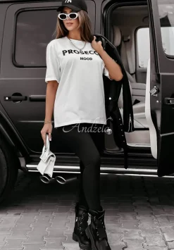 T-Shirt Z Nadrukiem Prosecco Mood Bialy
