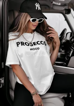 T-Shirt Z Nadrukiem Prosecco Mood Bialy