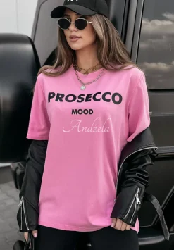 T-Shirt Z Nadrukiem Prosecco Mood Rozowy