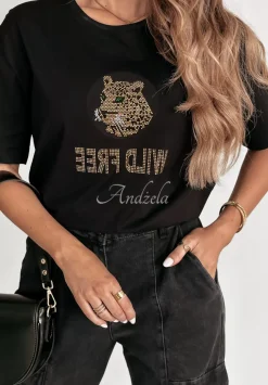 T-Shirt Z Ozdobna Aplikacja I Nadrukiem Wild Free Czarny