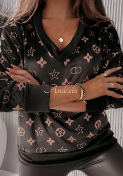 Welurowa Bluza We Wzory Colette Czarna