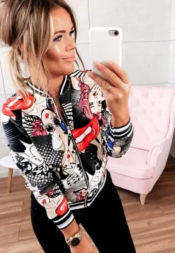 Wzorzysta Bluza Bomberka Komiks Czarna