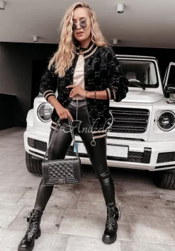 Wzorzysta Krotka Kurtka Alpaka Signature Czarna