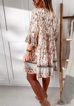 Wzorzysta Sukienka Boho Bezowa