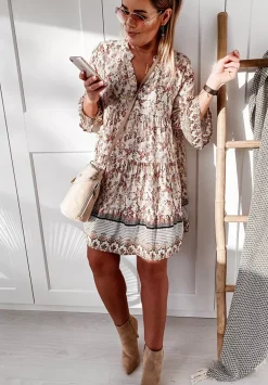 Wzorzysta Sukienka Boho Bezowa