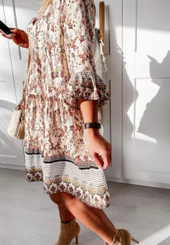 Wzorzysta Sukienka Boho Bezowa