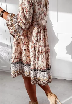 Wzorzysta Sukienka Boho Bezowa