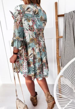 Wzorzysta Sukienka Mini Boho Mietowa