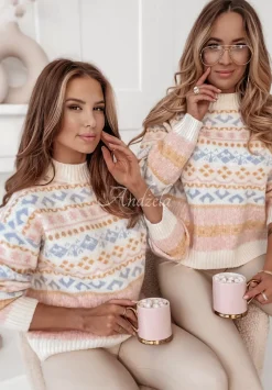 Wzorzysty Sweter Z Polgolfem La Rosiere Ecru