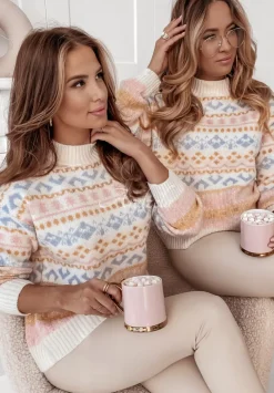 Wzorzysty Sweter Z Polgolfem La Rosiere Ecru