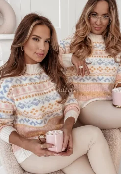 Wzorzysty Sweter Z Polgolfem La Rosiere Ecru